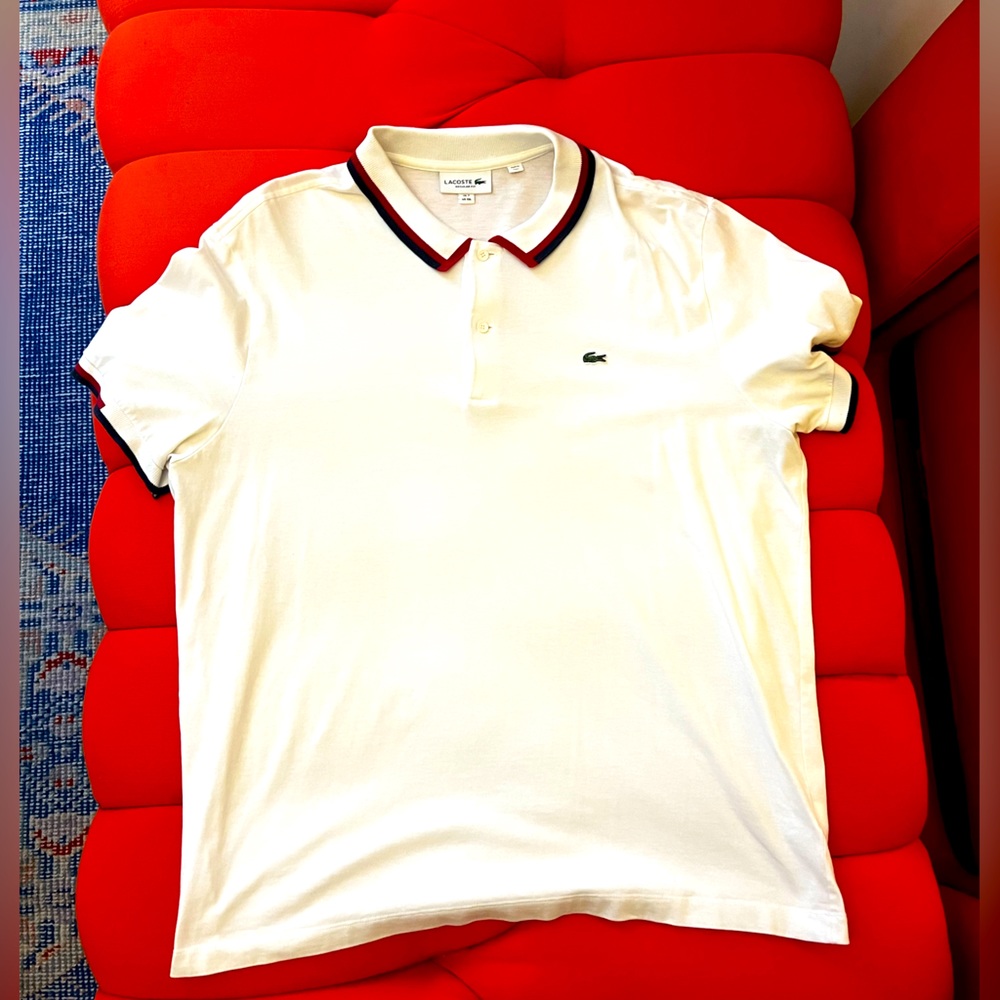 Lacoste polo white with blue and red trim size 7fr xxl
